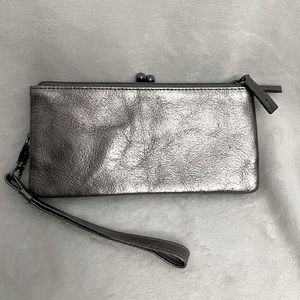 Silver Leather Wrist Wallet/Clutch
